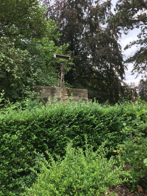 worldofurinals:  A real old fashioned public urinal at the park in gent.  2/3 hidden away in the bushes with a single light, so smelly 😖
