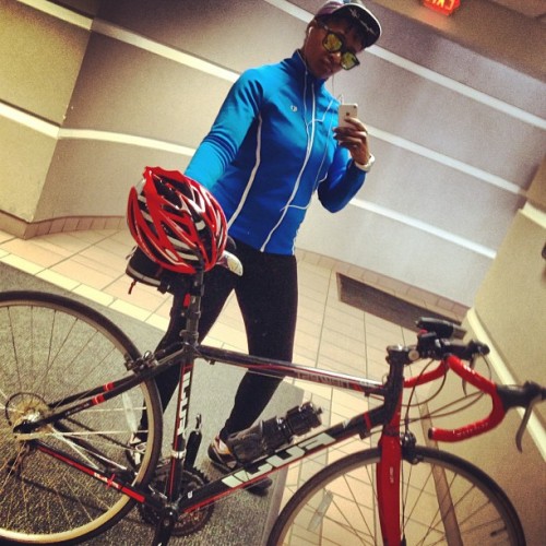 deucedlydouce: My #baby & I about to go for a spin. #blackbikerchick #deucedimples #fuji #pitts