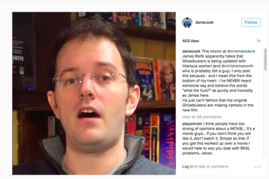 trilllizard420: friendly-stand-user:  Normally I don’t care about shit like this, but looking back, the people getting mad at James Rolfe for his non-review of Ghostbusters 2016 (Which was basically saying in a calm, collected and concise way “I’m
