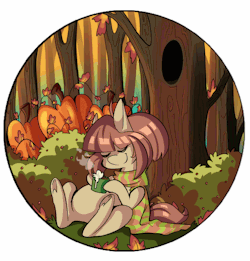 littlerubyrue:  SPECIAL AUTUMN BADGE so it’s not an actual badge but a nice picture to welcome autumn for on your blog!I can place any pony on the base and it’ll have the same animaton!You can choose the color of the mug and scarf yourself. You can