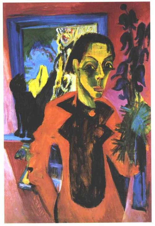 artist-kirchner - Self Portrfait with Cat, Ernst Ludwig Kirchner