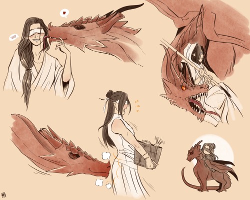 Bunch Of Doodles Made For A XueXiao Event On Twitter! Fantasy AU Month So Here Dragon!Xue And Whitemage!Xiao