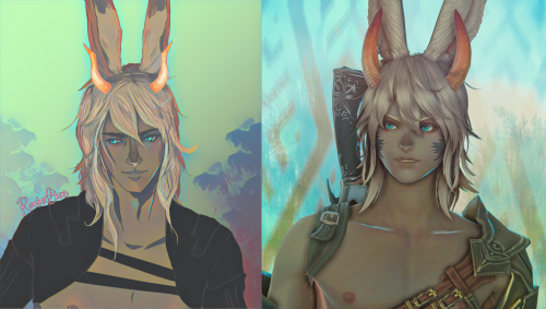 roosterblue:  Raife as a drawing vs. Raife in-game. (Fun fact, I found this hair after I designed Ra