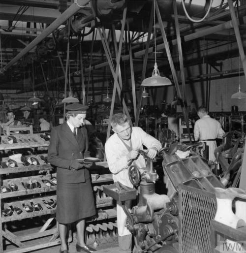 The manufacture of footwear for the Women&rsquo;s Royal Naval Service at afactory in the Midlands (E