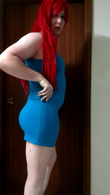 crossdresskimberly: someone anonymous sent me this cute one shoulder mini-dress. I love it and thank