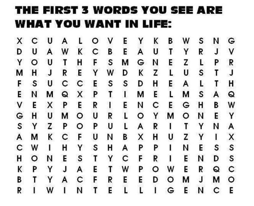 momiji-sakura:  kezziez:  psych2go:  Our psychological state allows us to see only what we want/need/feel to see at a particular time. What are the first three words that you see?  This would be an interesting thing to see other people try. I got: Love,