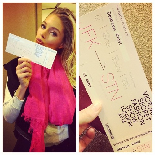 @doutzen: Omg a pink boarding pass!! London we&rsquo;re coming!!!!!! #VSFashionShow