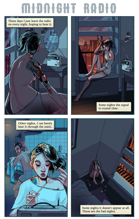 underorange:  gynoidwren:  elcomics:  Midnight Radio. Written by Ehud Lavski. Art by Yael Nathan. If you like it, please share. Contact: elavski@gmail.com  This reminds me a lot of The Secret Knots.  oh man, this gave me chills! 