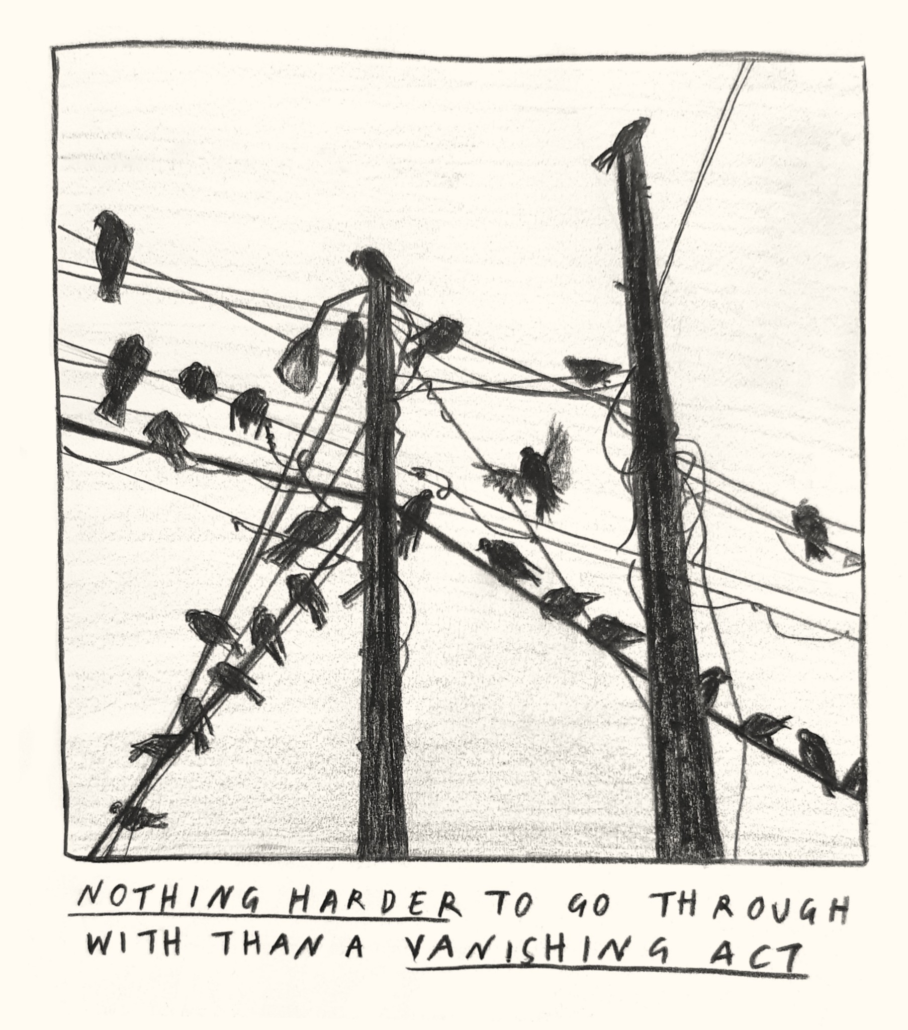 pityroadart:no morning colder than the first frost / no friends closer than the ones we’ve lostRain in Soho by The Mountain Goats + birds on a telephone wire