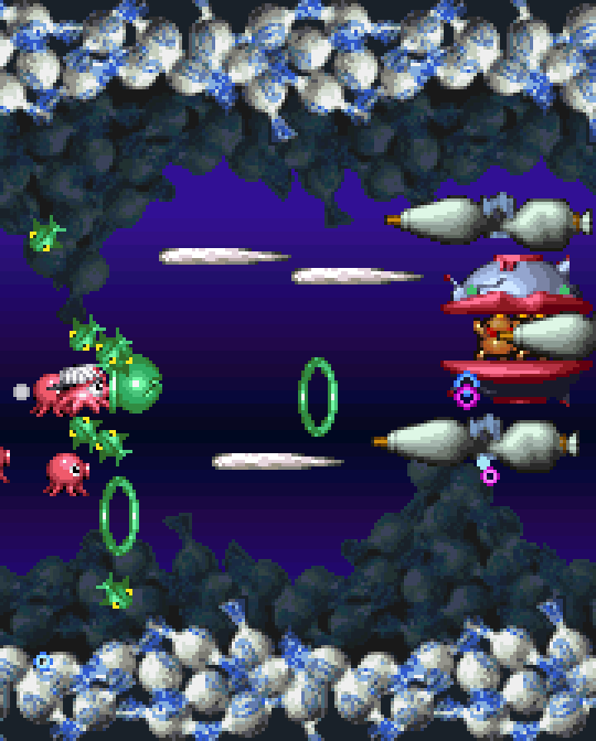 obscurevideogames:morebuildingsandfood:Candies &amp; frosting from Jikkyou Oshaberi Parodius, by Kon