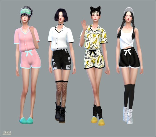 sims4-marigold:  Pajamas Shirts &amp; Ribbon Pajamas Shorts  Pajamas Shirts   Ribbon P