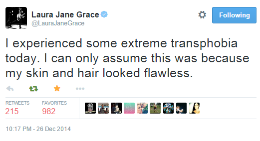 danigreyjoy: [A tweet from Laura Jane Grace that reads: “I experienced some extreme