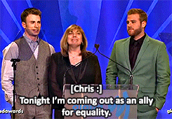 tomlhardy:  Chris Evans, Scott Evans and Lisa Evans show their support the LGBT community at the 24th annual GLAAD Media Awards. 
