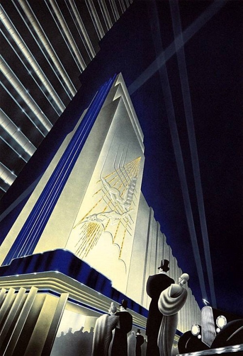 talesfromweirdland:Radio City Music Hall. Illustration by American artist, Robert Hoppe (1934-2008).