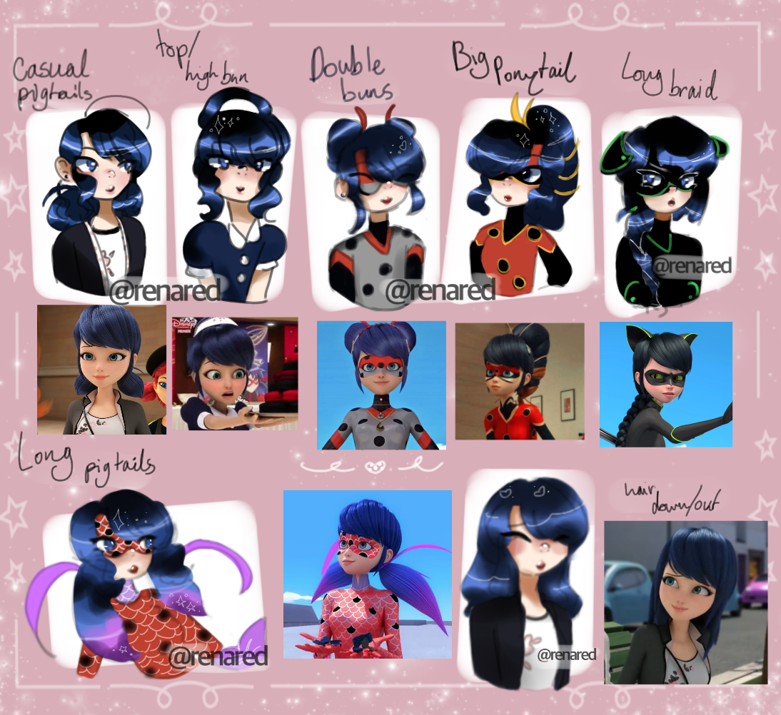 Marinette Hairstyles by Piikoarts, Miraculous Ladybug