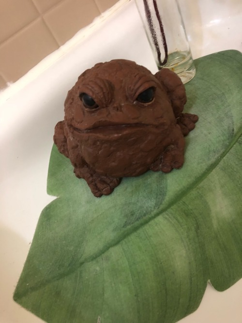 kewlaidbih:  a rating of all the frogs in my neighbors’ frog-themed bathroom very round and good! his face shows an emotion that i can’t quite describe. 10/10 here we have an arts and crafts frog! he has a nice figure but his lack of eyes is unsettling.