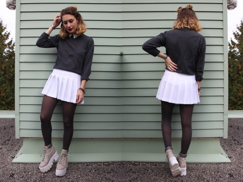 fashionmylegs: Nerd-girly (by Solveig) Sweater: Zara men Shirt: Zara Skirt: American Apparel Fashion
