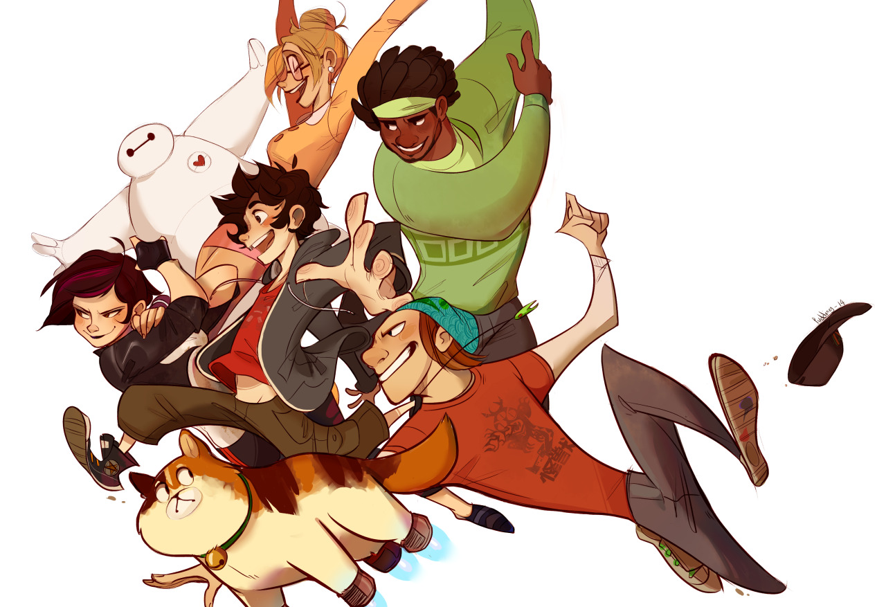 puddingpox:  Hey it’s done!! Big Hero 6+flying Mochi happy holidays, everyone -click