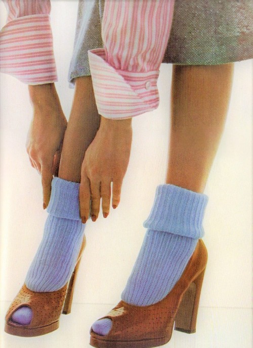 aloneandforsakenbyfateandbyman:
““ Chalk blue socks by Mary Quant. Cherry leather platform shoes by Manolo Blahnik for Zapata, Vogue, February 1973
” ”