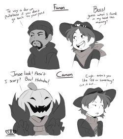 princessharumi:  this is just something silly, not throwing shade or anything, i just thought it was hilarious at how disinterested and pouty and almost tsun mccree was acting at the halloween party, and ofc i loved party happy gabe ;u; 
