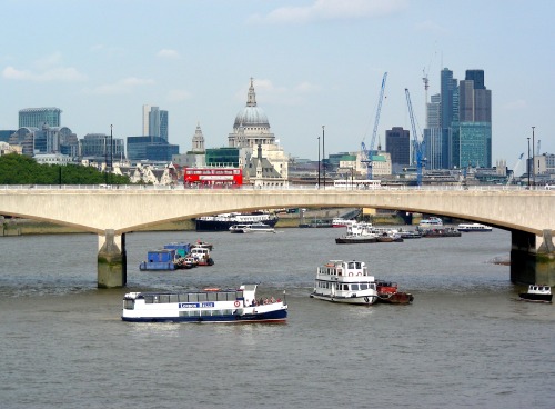 River Thames, Bridge, and Skyline of the City with St. Paul’s Cathedral and Construction Cranes, Lon
