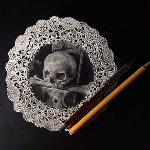 Can’t stop making these #doily #skulls  email me at lizzlopez@me.com if you’d like one #