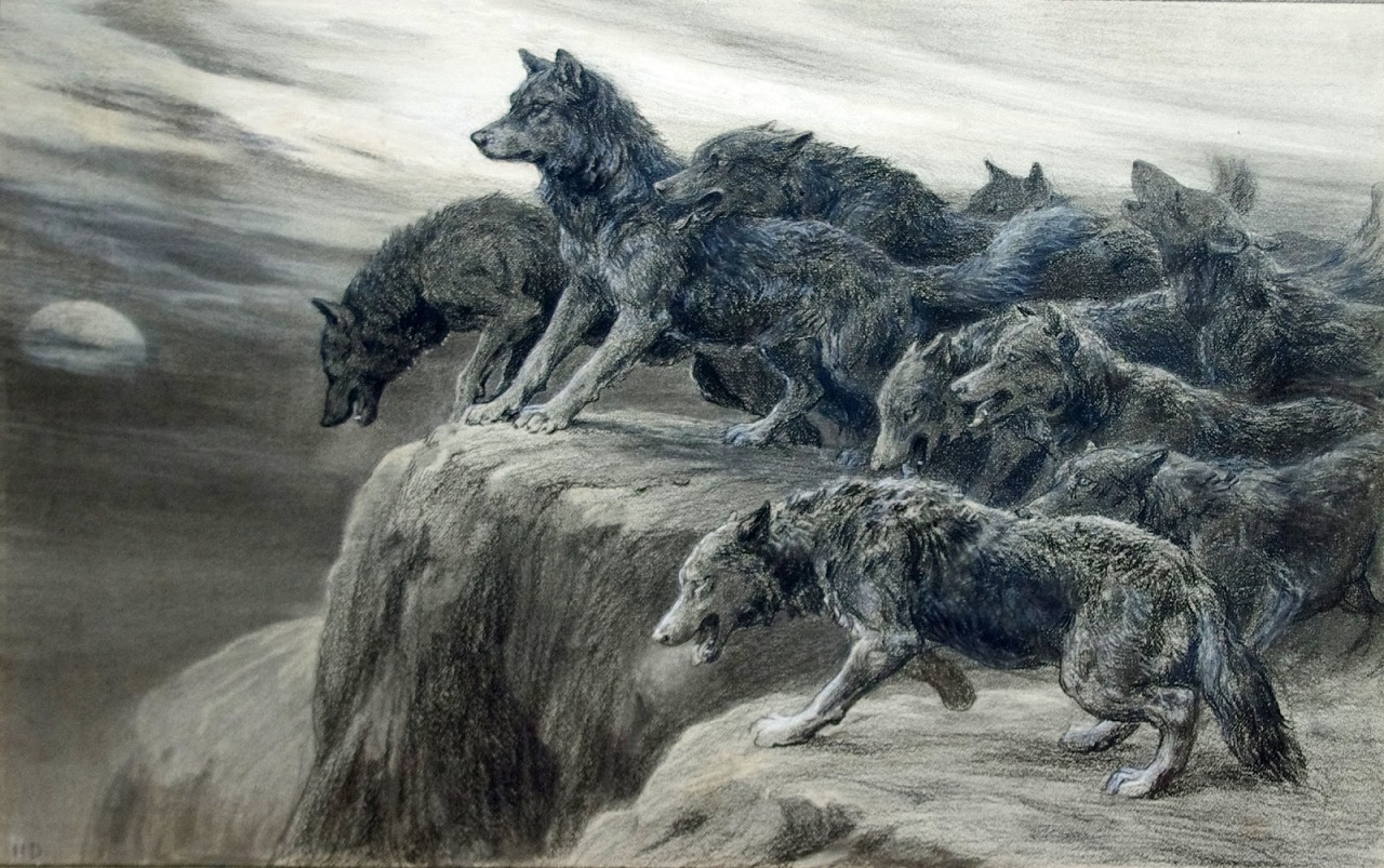 art-and-things-of-beauty:    Herbert Thomas Dicksee (1862-1942) - A pack of wolves