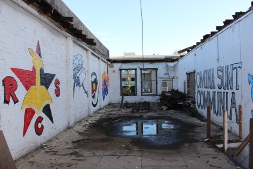 Anarchist murals inside the evicted, and half demolish squatted social centre, The Intersection in S