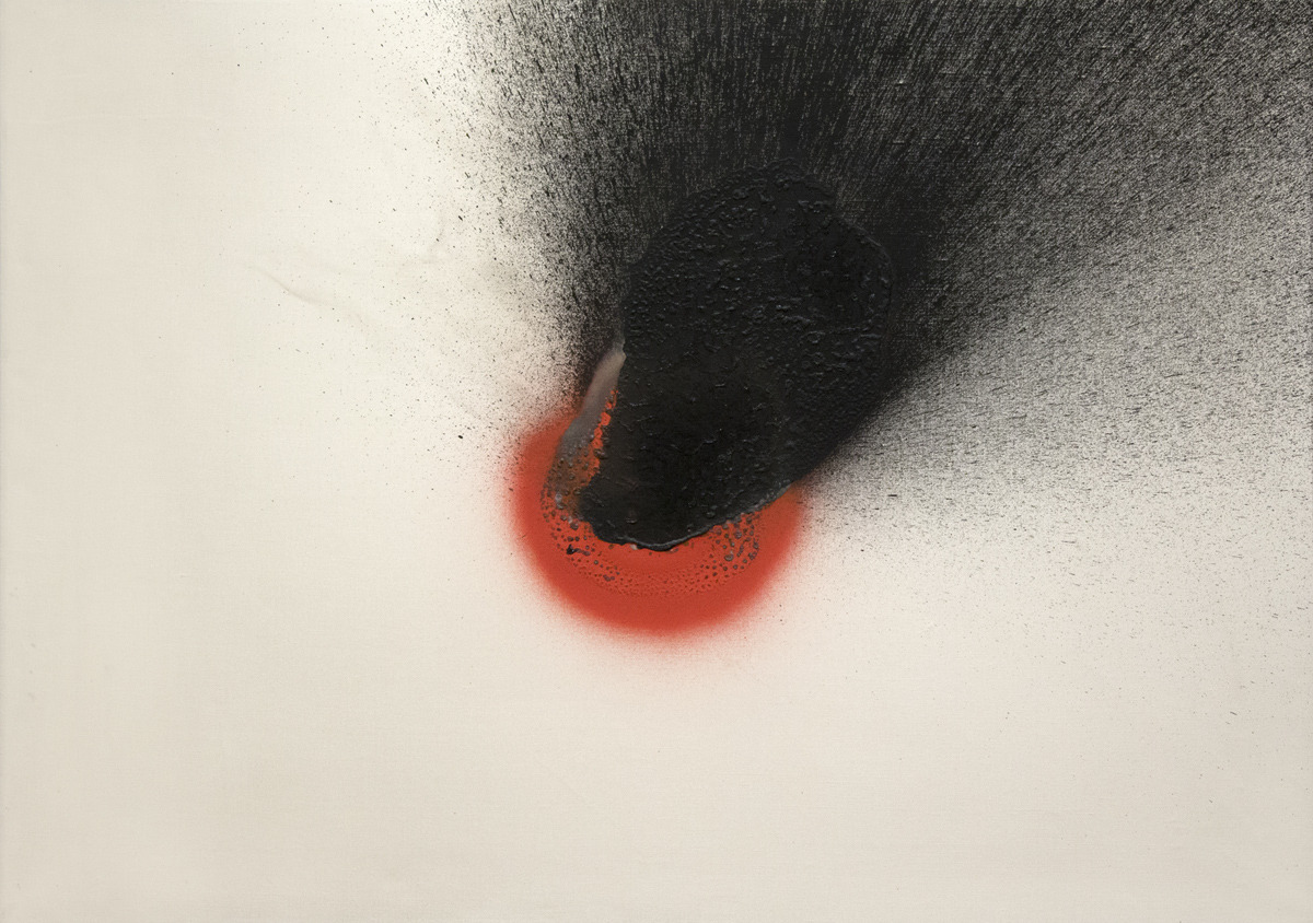 vjeranski:    Otto Piene, “Die Sonne reist” (1966), oil and fire on canvas, 26