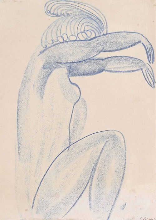 a-la-belle-e-toile:Constantin Brancusi (1867-1957) - Nu, blue crayon on paper, 36 x 26.5 cm Photo Ch
