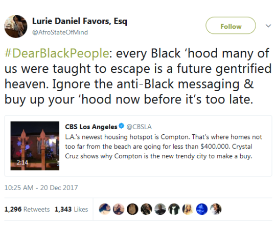 whyyoustabbedme:  Did newslady just say “straight outta Compton”?  “It’s called gentrification” - Boyz N The Hood #colonization  Unfortunately it’s too late for Compton :/ all the black folks left. I work in South Central and it’s the same