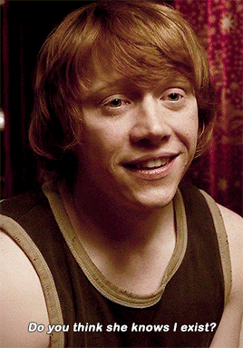 hogwartsfansite:‘I don’t think she knows I exist,’ said Ron with a desperate gesture.‘She definitely