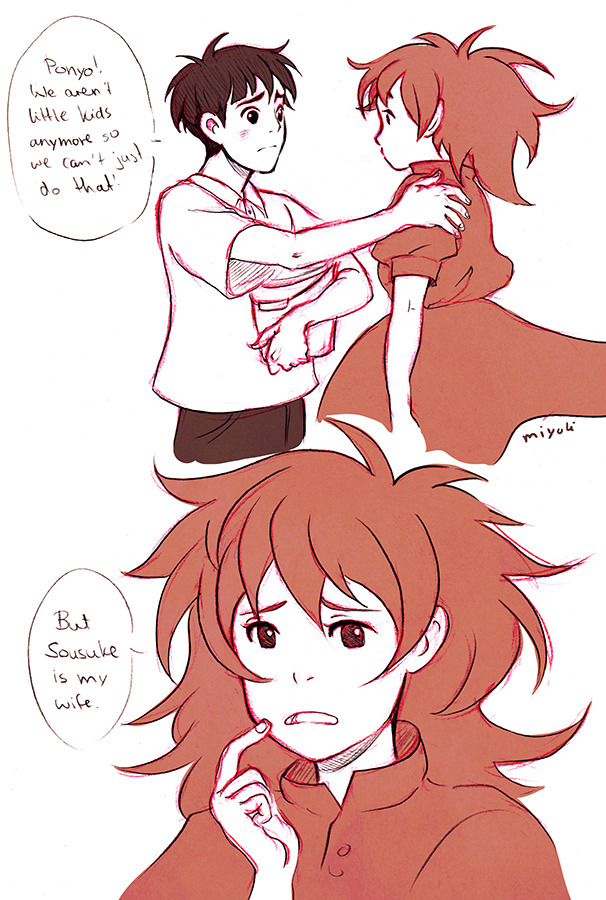 miyuli:  Just a tiny Ponyo comic with a little older Ponyo and Sousuke.These two