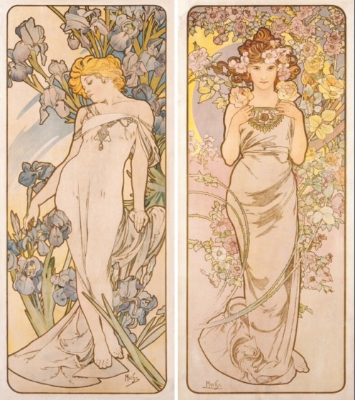 overdose-art:Alphonse Mucha. Iris, Rose, Lily & Carnation (1898)
