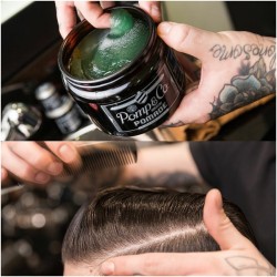 samsbarbers:  Pomp &amp; Co. Emerald green cologne scented pomade for the perfect sidepart. 