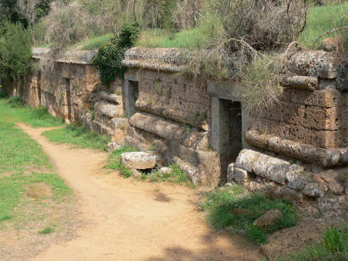 ancientart:The Etruscan Necropolis near Cerveteri, known as Banditaccia. Rome, Italy. An e
