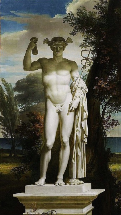 16chakras:Statue of Mercury in a Landscape painted by Charles Meynier 1763-1832