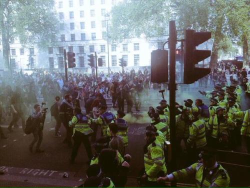 scottyunfamous: So this is happening in London. The people are protesting the Conservative party bei