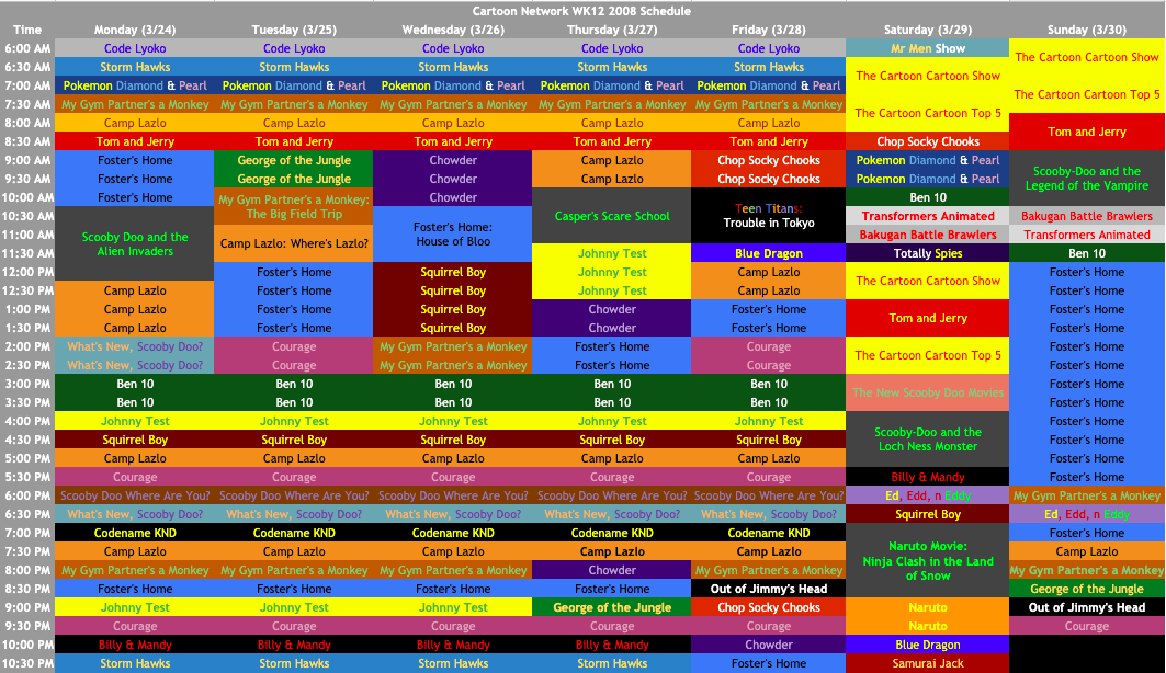 TV Schedules Archives — CN Schedule From March and April 2008.