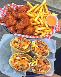 yummyfoooooood:  Chicken Wings, Fries &amp; Two Burritos