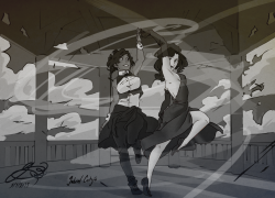 artsypencil:  Asami and Korra Dancing BW