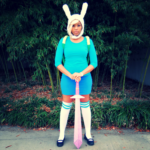 cosplayingwhileblack:rainbowredwood:Coplaying Fionna from Adventure Time. I made the hat (crocheted)