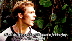 scarletvsion:  “It’s all right, Finnick. It’s just a jabberjay. They’re playing a trick on us,” I say. “It’s not real. It’s not your … Annie.”“No, it’s not Annie. But the voice was hers. Jabberjays mimic what they hear. Where did