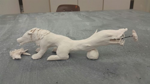 Head And Body Of A Wolf But A Venus Fly Trap For A Tail. The Wolf Is Eating The Bunny And The Tail Is