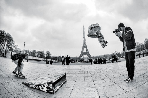 qualityskateboarding: Kevin Rodrigues, Jerome Campbell and Pontus Alv, filming for Trocadéro 