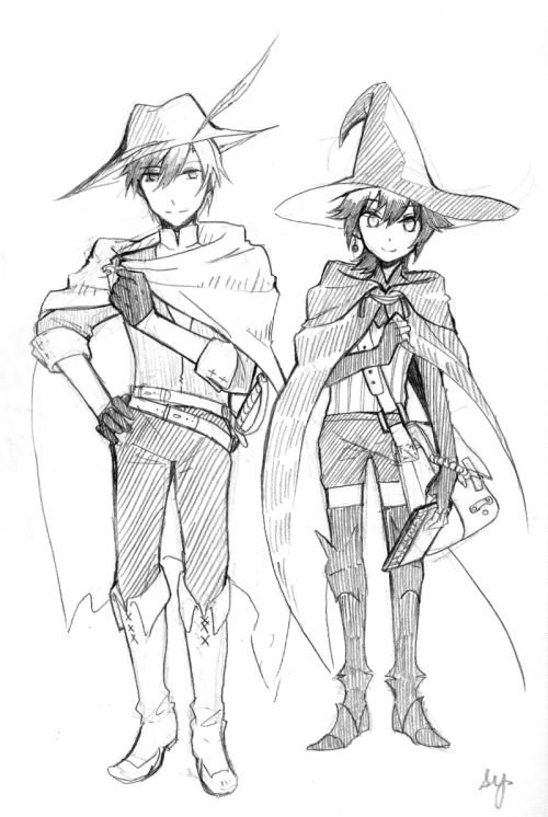 ironicicy:  Assorted AUs from my sketchbook.MadoMagi AU (I’m so bad at designing magical girl outfits, sorry)Witch-Witch User AU (fantasy AU that might as well be an original story but I have Lude on the brain so hahahaha)Howl’s Moving Castle AU (Chakkun