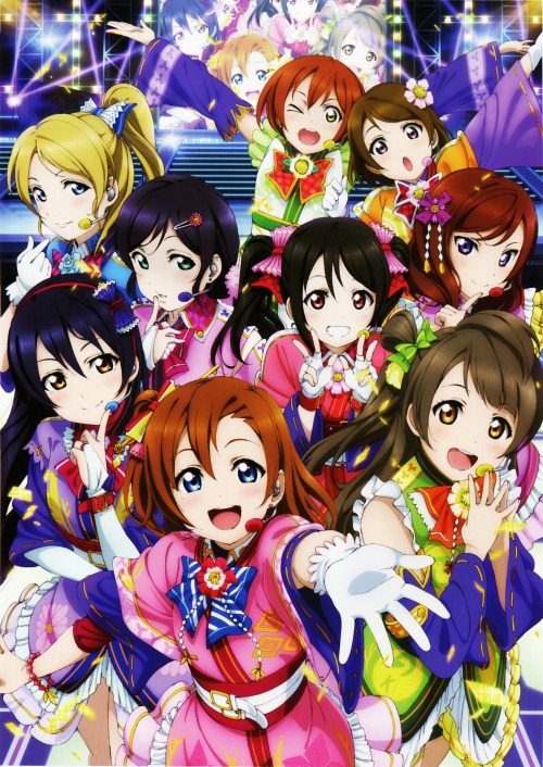 lovelivemj:  Illustrations of the first year  μ’s girls cleaning up the classroom, Nozomi, Nico, and Kotori in the nurse’s office and μ’s performing a New Year’s live in Dengeki G’s Magazine December 2012 issue