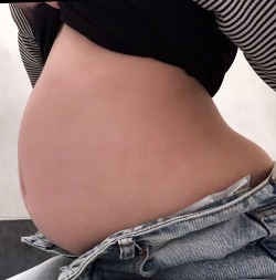 stuffingbelly:This is probably my biggest belly ever. Today I went to McDonald’s with some friends and I decided to stuff my belly to the max. So I ate 6 nuggets, 2 cheeseburgers, large fries, a large coke and a milkshake. After all this food my belly