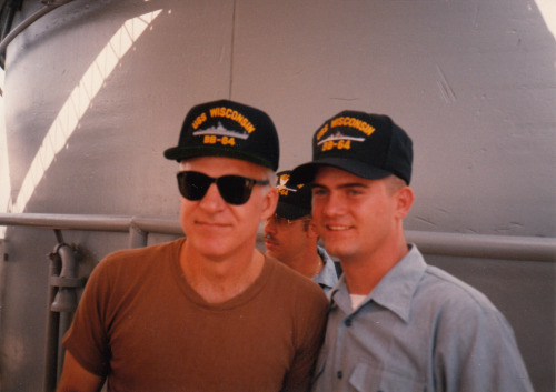 mynavyadventure:Steve Martin and Victoria Tennant visit the Wisconsin 10-20-1990