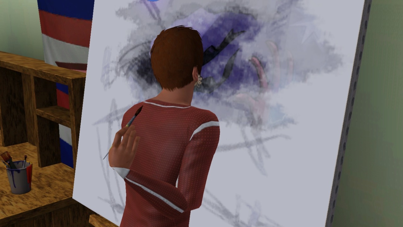 aliceinpunderland:  simsgonewrong:  My sim has a very unique painting technique which